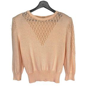 Vintage 80s Peach Loose Knit Chest Long Sleeve Top Medium